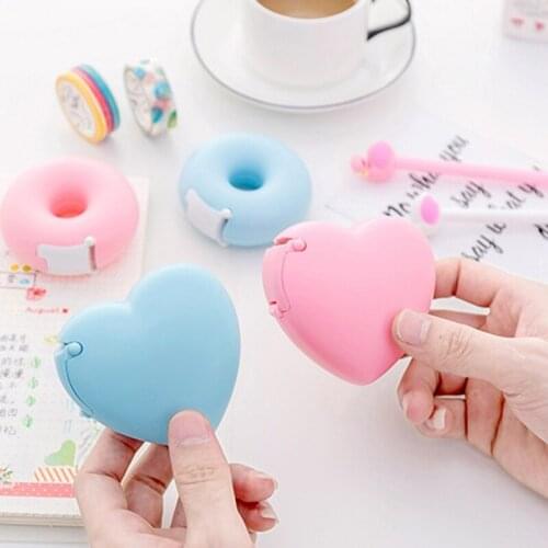 Creative Heart & Donuts Shape Tape Dispenser Cute Washi Tapes Cutter Container Box Gift Packaging Gadget Desk Organizer