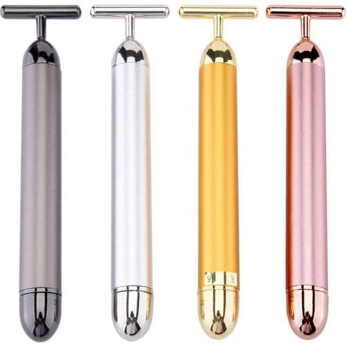 27K Gold Bar T Type Electric Golden Beauty Stick V Face Artifact Facial Massage Stick Beauty Equipment Vibration Meter Face Lift