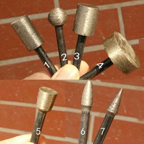 New 7pcs/set 46# 6mm Shank Diamond Grinding Heads Sintering Mounted Points T Ball Cone Cylindrical Wheel Stone Carving Grinding