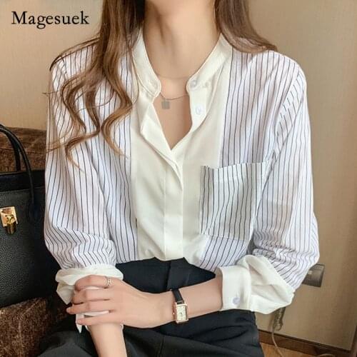 2021 Autumn New Button Cardigan Loose Chiffon Striped Shirts Casual Plus Size Long Sleeve Women Blouse Women Ladies Tops 10682