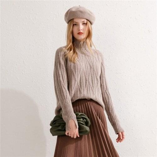 Autumn and Winter New Pure Wool Sweater Womens High Collar Loose Cashmere Pullover Thick Large Size Knitted Warm Sweater