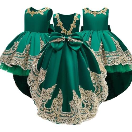 2021 Autumn Baby Girls Dress Christmas Dresses For Girls Green Girl Clothes Evening Dress For Girls Wedding Party Dress Vestidos