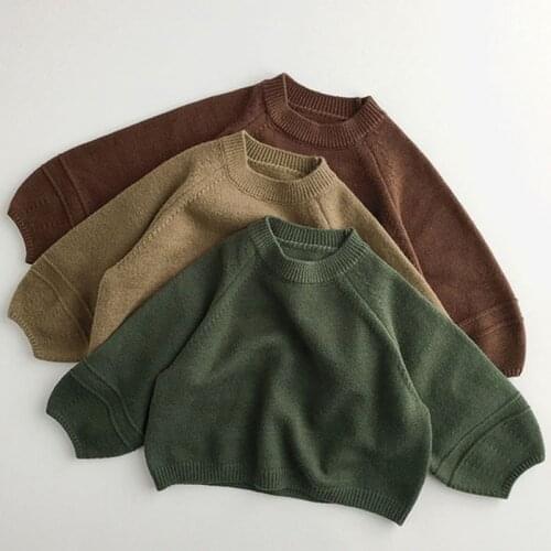 Boys And Girls Autumn Pullover Sweater Childrens Shirt Lantern Sleeve Autumn And Winter Solid Color Kids Knitted Sweater