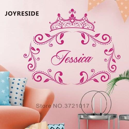 Personalized Name Wall Sticker Princess Crown Girls Rooms Wall Decor Art Decoration Wall Stickers Home Bedroom Decal Vinyl M395