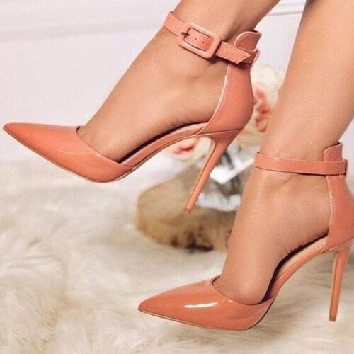Sexy Ankle Strap High Heel Pumps Pointed Toe Stiletto Heels Buckle Strap Dress Shoe Cut-out