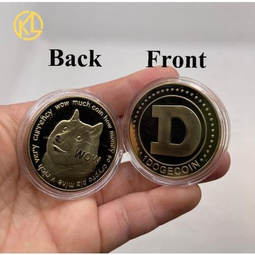 D2 Beautiful WOW Gold Plated Dogecoin To The Moon Doge Coin Cute Dog Pattern Dog Physical Crypto Coin Souvenir Collection Gifts