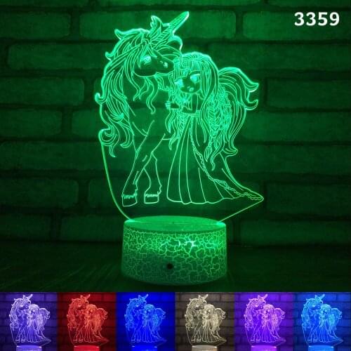 Drop shipping Hot 3D LED LAMP NIGHT LIGHT RGB Bulb Christmas Decorative Gift Cartoon Toy Luminaria LAVA Party 3D Lamp Girl Horse
