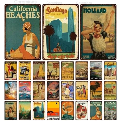 Retro World Famous City Decorative Plaque Metal Sign Architectural Attractions Tourism Tin Poster Art Shabby Iron Painting Decor