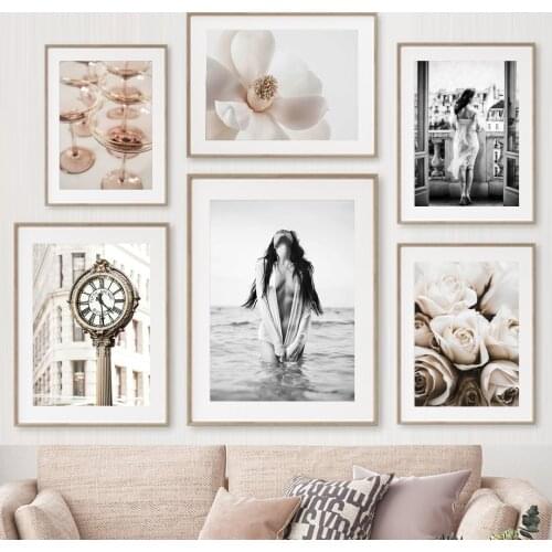 Sexy Woman Magnolia Flower SiegestorTower Wall Art Canvas Painting Posters And Prints Living Room Decor Nordic Style Decoration