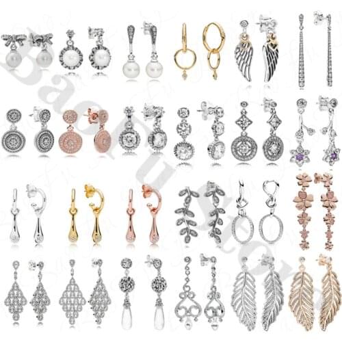 BaoFu 925 Sterling Silver Earrings Angel Wings Shiny Maple Leaves, Suitable for Original European Charm Luxury Women Jewelry