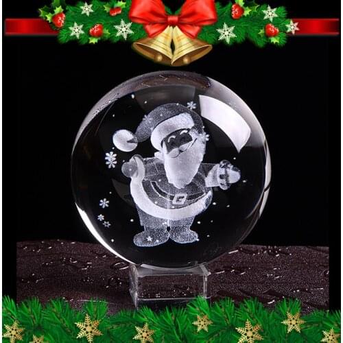 80mm Laser Engraved Santa Claus Crystal Ball 3D Miniature Glass Ball Christmas Decorating Sphere New Year Gift Home Decor