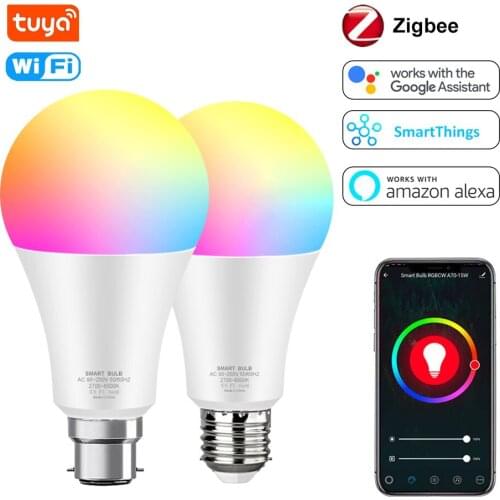 Zigbee Smart Led Bulb E27 B22 Dimmable Led Lamp 15W For Google Home Alexa Wireless Control 110V 220V RGB Home Decor Lighting
