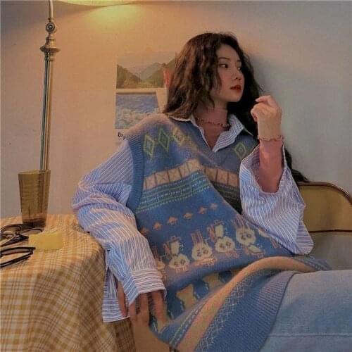 Knit Sweater Vest Autumn And Winter New Retro Loose Wild Sweater Long Sweater Coat Plus Size Oversized Winter Clothes Women