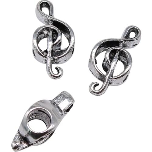 WYSIWYG 10pcs 18x8x6mm European Beads For Jewelry Making Antique Silver Color Musical Note European Big Hole Beads Charm