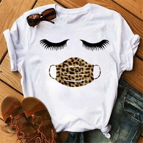 2021 Womens Fashion Clothes T Shirt Leopard Face Mask Eyelash Print Tee Shirt Female Short Sleeve Tops Tee Harajuku T-shirts