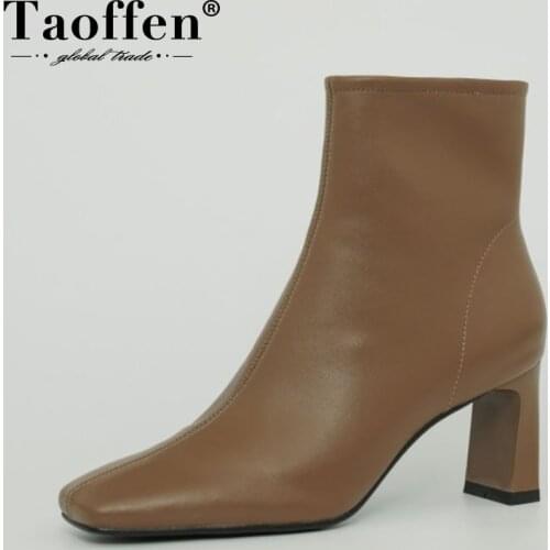 Taoffen Size 33-40 Women High Heel Boots Real Leather Strange Heel Winter Shoes Women Fashion Party Footwear Ladies Boots