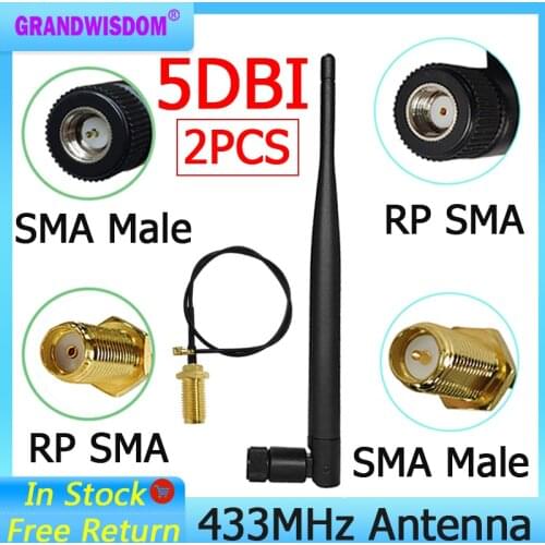2pcs 433MHz Antenna 5dbi SMA Male Connector folding 433 mhz antena waterproof directional antenne + RP-SMA/u.FL Pigtail Cable
