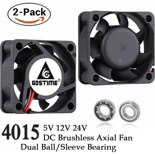 2Pcs Gdstime DC 5V 12V 24V Fan 40mm 4015 Micro Dual Ball Brushless Humidifier Radiator 4cm 40MMx15MM Laptop Computer Cooling Fan