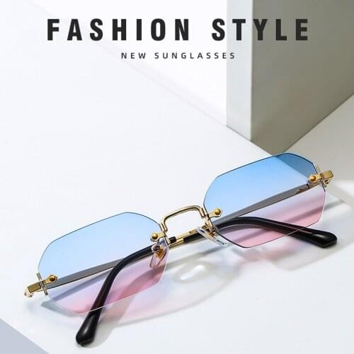 2021 Small Square Rimless Sunglasses Women Retro Gray Gradient Sun Glasses Vintage Style Female Eyewear UV400