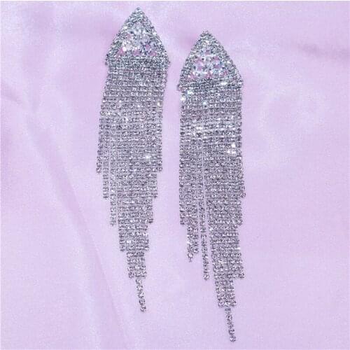 2021 New Luxury Rhinestone Crystal Long Tassel Earrings for Women Bridal Drop Dangling Earrings Party Wedding Jewelry Gifts