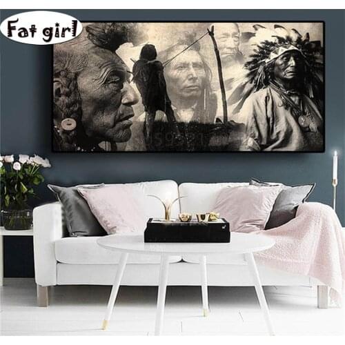 5D DIY Diamond Painting Black and White Indians Full Diamond Rhinestone Cross Stitch Mosaic Embroidery square round home decor