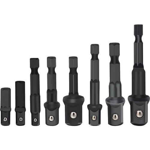 Drill Socket Adapter for Impact Driver with Hex Shank to Square Socket Drill Bits Bar Extension set 8 Pieces