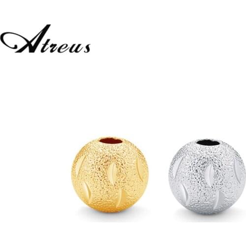 Atreus 3pcs/lot 7mm Leaf Pattern Round Ball Metal Beads Gold Silver Color Copper Loose Spacer Small Beads For Jewelry Making