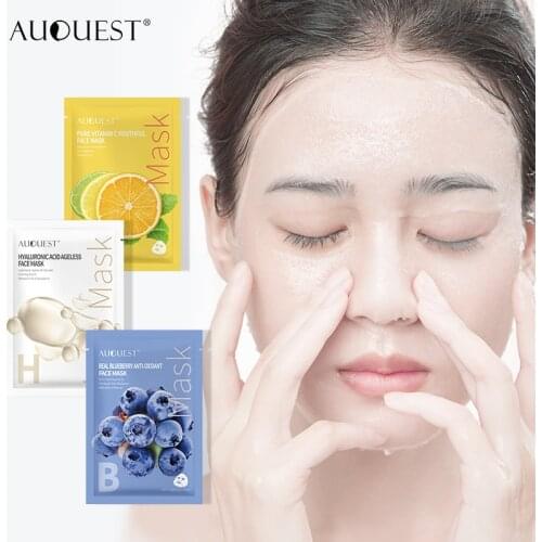 AUQUEST Facial Mask Vitamin C Whitening Hyaluronic Acid Moisturizer Anti Wrinkle Shrink Pores Remove Freckle Face Mask Skin Care