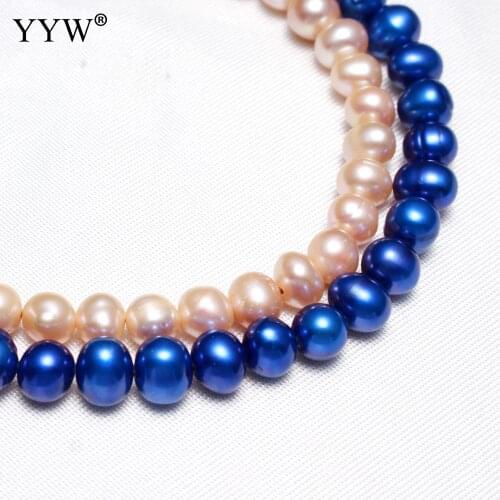 YYW Cultured Potato Freshwater Pearl Beads 6-7mm Blue Pink Color 14.5 Inch Strand Pearls Beads for Wedding Jewelry Making