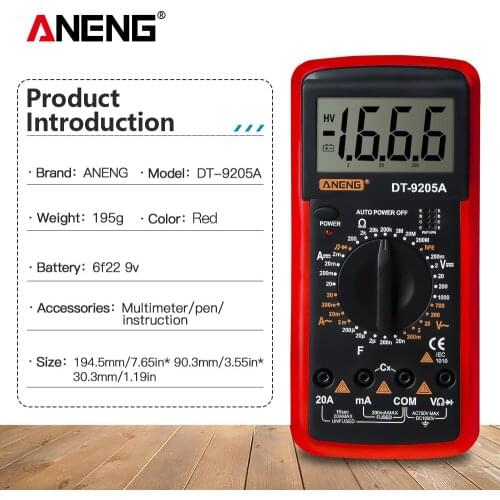 DT9205A Digital Multimeter Profesional AC/DC Transistor Tester Electrical NCV Tester Analog Auto Range Multimetro Voltmeter