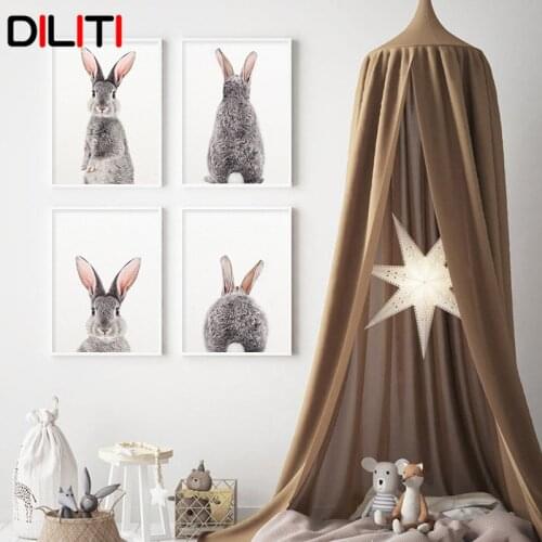 Nursery Bunny Butt Canvas Poster Print Woodland Animals Rabbit Wall Art Nordic Painting Pictures for Baby Kids Bedroom Decor