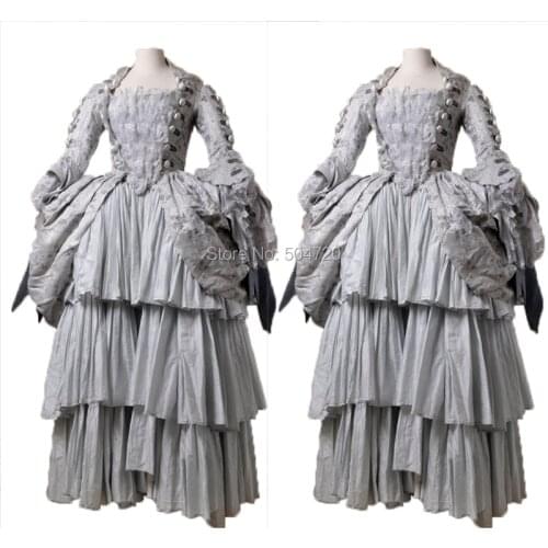 Tailored!Royal Grey Tulle Duchess Queen Marie Antoinette Court regency Renaissance Gothic Theatre medieval Gown dress HL-212