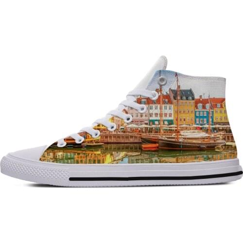 Exploring Denmark scenery landscape Harajuku Lightweight High Top Canvas Shoes Men Women Casual Breathable Sneakers