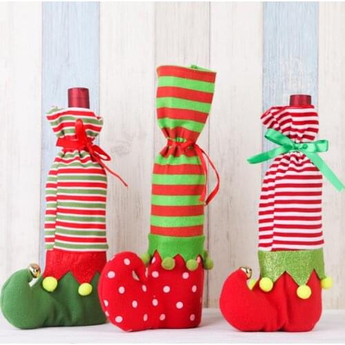 Classic Christmas Clown Shoes Stocking Wine Bottle Cover Bags Christmas Elves Candy Gift Bag Festival Drop shipping Supply