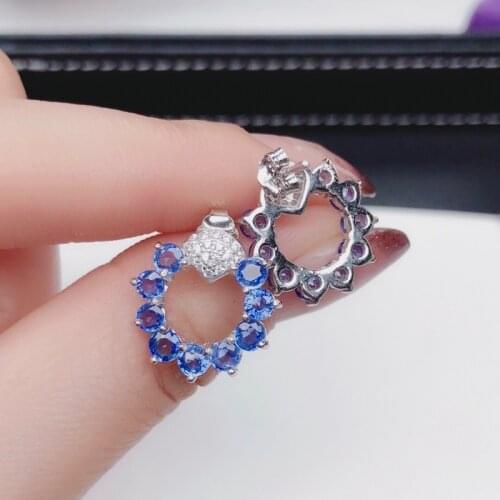 925 Silver Natural Blue Sapphire Ring Designer Jewelry Dainty Earrings for Women SNC-2