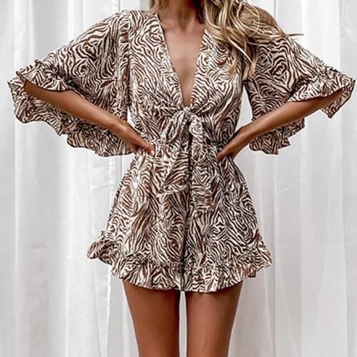 Summer Jumpsuit Deep V-neck Loose Casual Ladies Floral Print Romper for Dating Fashion Rompers Playsuits Womens Clothing