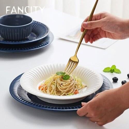 FANCITY Nordic creative ins ceramic steak plate net red tableware cake plate dinner plate home pasta plate breakfast plate