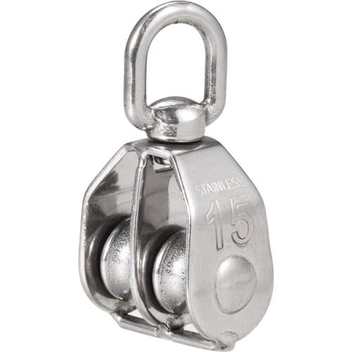 Uxcell M15 M20 M25 M32 M50 Lifting Crane Swivel Hook Double Pulley Block Hanging Wire Towing Wheel 304 Stainless Steel