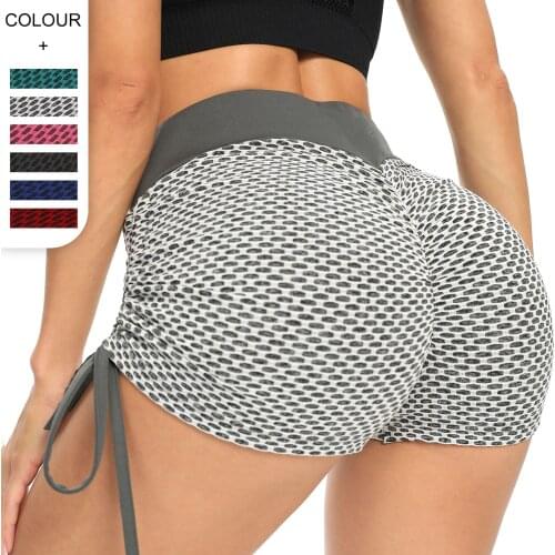 Summer Grid Running Shorts Women Quick Dry Pants Gym Tights Sport Breathable Yoga Hip Push Up High Waist Seamless Girl Leggings