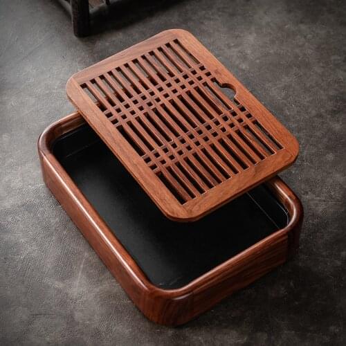 Solid Wood Small Tea Tray Ebony Rosewood Office Simple Water Storage Tea Table Dry Pour Tray Small Tea Pitcher Wooden Tea Tray