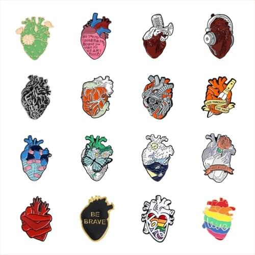 Anatomy Heart Enamel Pins Collection Medical Anatomical Human Organs Brooches Metal Badges Gift for Doctor Nurse Couples
