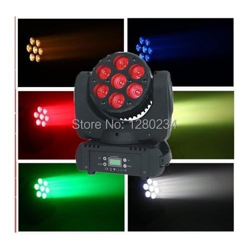Super birght mini 7x12w rgbw 4in1 led moving head beam dmx stage light dj equipment with 4 in 1 flight case party disco lighting