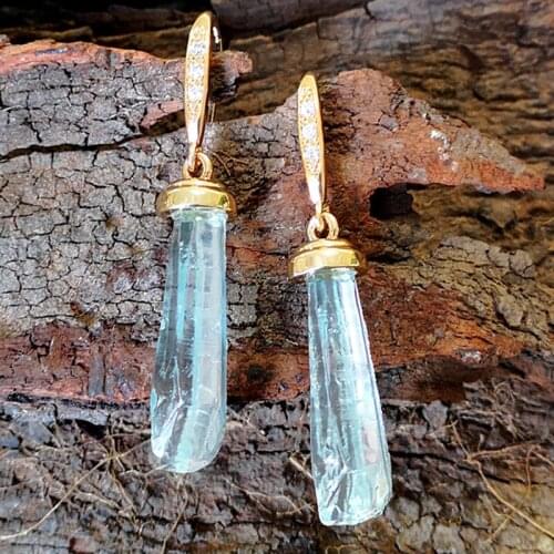 Fashion Vintage Jewelry Luxury Navy Topaz Long Prismatic Earrings 18K Gold Plated Micro Zirconia Crystal Earrings For Women