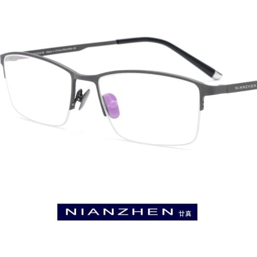 Pure Titanium Eyeglasses Frame Men Square Myopia Optical Semi Rimless Eye Glasses for Men Vintage Retro Half Eyewear FONEX 1182