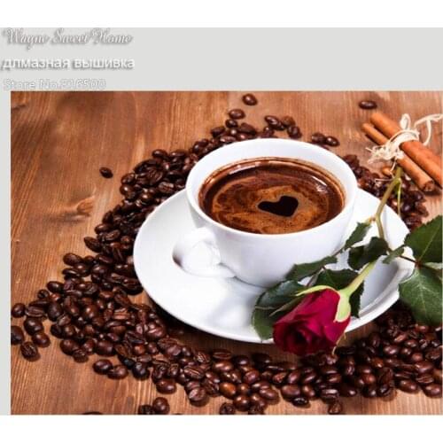 Diy Diamond Painting Flower Full Drill Cross Stitch Crystal Square Diamond Sets Unfinish Decorative Embroidery Rose Coffee