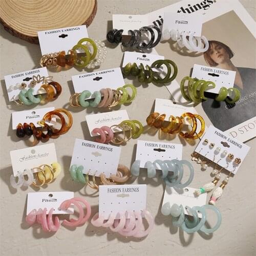 Fashion Colorful Resin Earrings Set Pearl Hoop Candy Color 2021 New Style for Women Flower Heart Butterfly Cross Earrings