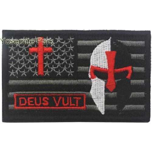 US flag deus vult Patches Military red cross templar crusader knights templar patch hook Tactical army patch for backpack