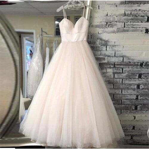 New Spaghetti Strap Beach Wedding Dresses 2020 Vestido Noiva Praia Simple White Ivory Tulle Casamento Bridal Gown Custom Made
