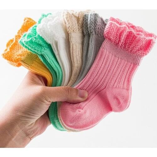 0-1Y Candy Color Lace Ruffle Baby Socks Spring Princess Baby Girls Sock Soft Infant Toddler Floor Socks