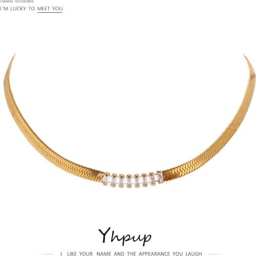 Yhpup Stainless Steel Chain Necklace for Women High Quality Cubic Zirconia Collar Necklace Accessories цепочка на шею женская